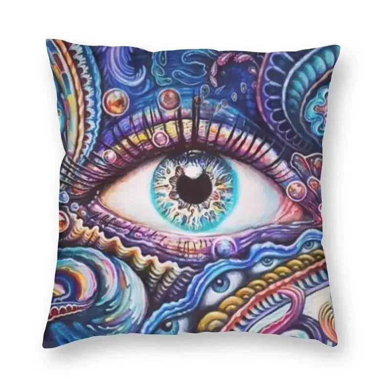 Evil Eye Black Art Cushion Cover Mystery Spirit Pillowcase by Axyaa