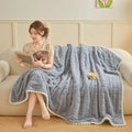 Axyaa Cozy Bear Pattern Fleece Blanket for Sofa Bed, Spring/Autumn Soft Plush Throw