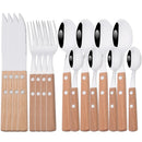 Axyaa 16/24Pcs Wood Handle Stainless Steel Cutlery Set - Kitchen Tableware