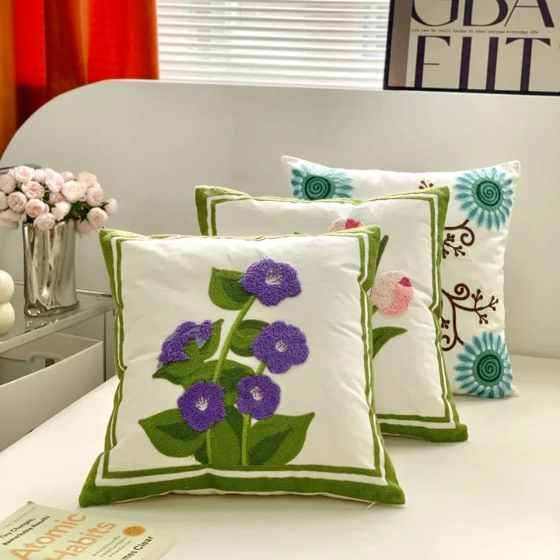 Axyaa Tulip Embroidered Throw Pillow Cover - 45x45CM