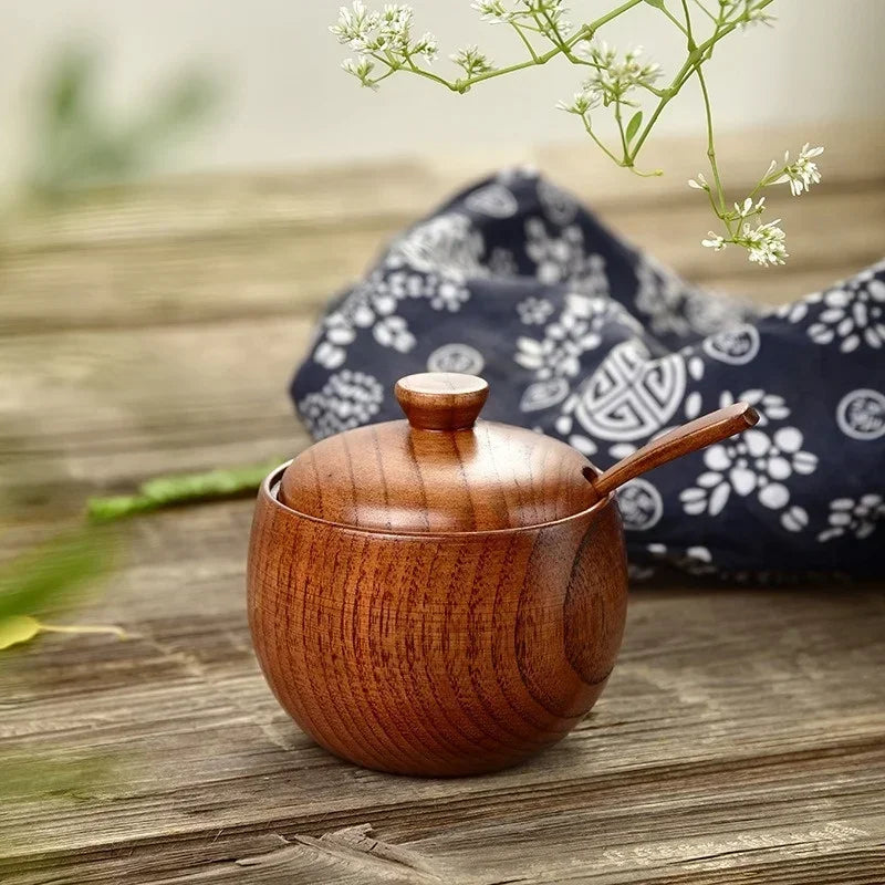 Axyaa Wooden Salt Jar with Spoon | Seasoning Container | Kitchen Spice Organizer