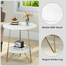 Axyaa 2 Tier Faux Marble End Table, Small Coffee Accent Side Table, White/Gold