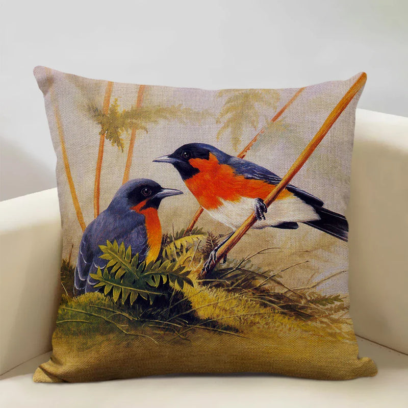 Axyaa Bird Parrot Sofa Cushion Cover 45x45cm Linen Pillowcase for Home & Hospitality
