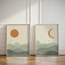 Sage Green Geometric Landscape Canvas Print for Modern Living Room Decor by Axyaa