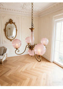 Axyaa French Retro American Style Pink Glass Ball Pendant Light for Living Room and Master Bedroom