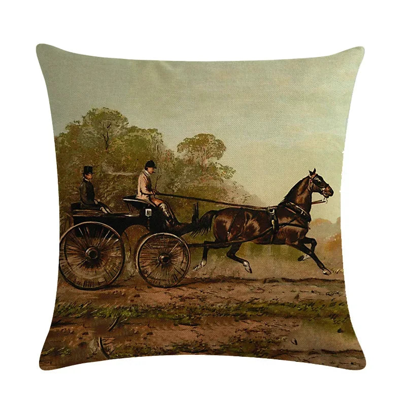 Axyaa Retro Horse Print Cushion Cover for Home Decor 45x45cm
