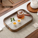 Axyaa Acrylic Bamboo Tea Tray with Flower Handle for Home and Hotel