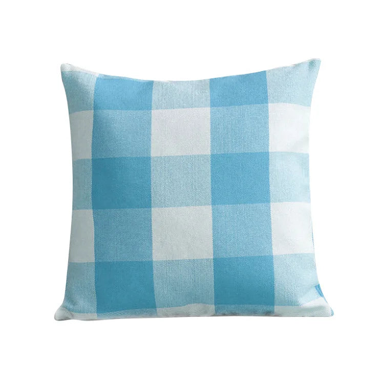 Axyaa Buffalo Plaid Check Throw Pillow Covers in Blue White Orange Ivory.