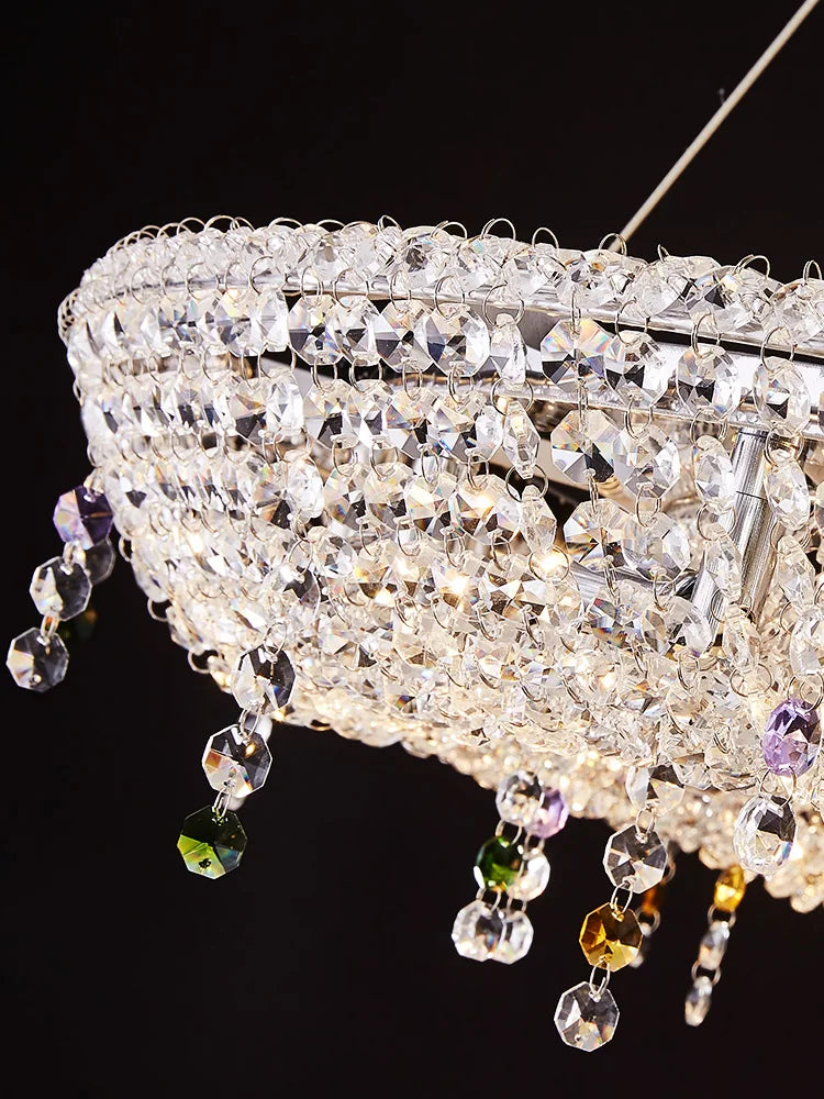 Axyaa Crystal Chandelier - Designer Chrome Luster LED Pendant Light for Living & Dining Rooms