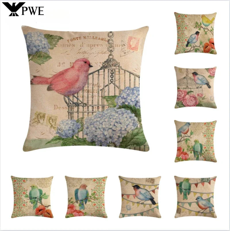 Axyaa Retro Print Linen Cushion Cover - 45*45cm