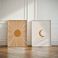 Axyaa Geometric Sun Moon Stars Canvas Print for Modern Bohemian Nursery Wall Art