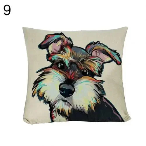 Axyaa Watercolor Dog Print Linen Pillow Cover 45X45CM