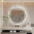 Axyaa Whirlwind Pattern Round LED Bathroom Mirror 60/80CM Dimmable 3 Colors Anti-fog