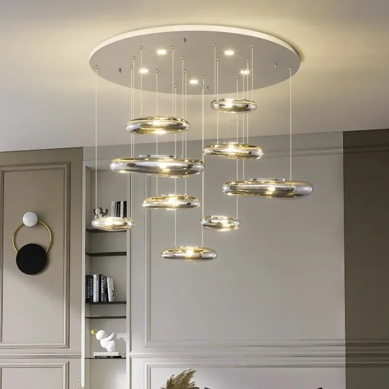 Axyaa Nordic Minimalist LED Stair Chandelier for Home, Villa, Hotel - Dimmable Luminaires