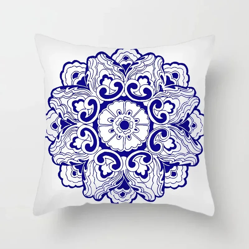 Axyaa Blue Geometric Floral Printed Pillow Case - Soft Cushion Cover