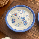 Axyaa Floral Ceramic Plate Retro Round Breakfast Plate Home Kitchen Essential