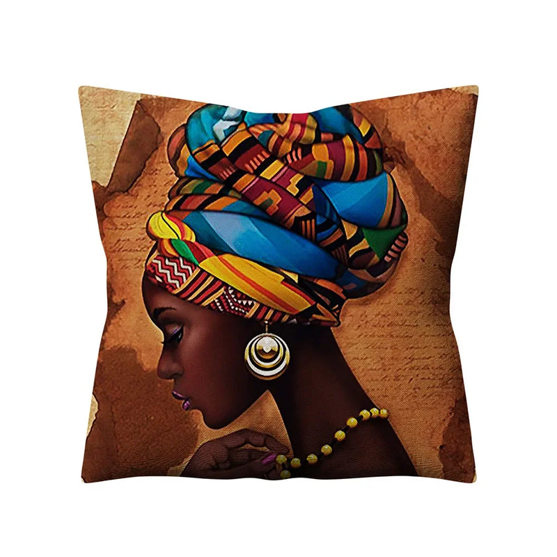 Axyaa Retro Ethnic African Women Cotton Linen Pillowcase - 45X45CM