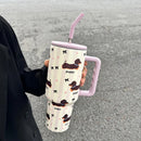 Kawaii Puppy Thermos Tumbler by Axyaa - Large Stainless Steel Thermal Cup with Handle