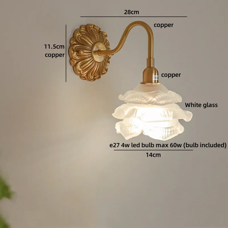 Axyaa Nordic LED Flower Wall Light Antique Gold Brass Modern Bedside Lamp