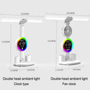 Axyaa Rechargeable LED Desk Lamp with Fan, Clock, and Night Light