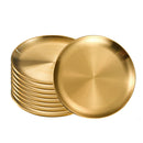 Axyaa Stainless Steel Round Plate 10-Pack, Matte Gold Shallow Tray for Camping, BBQ, Picnic