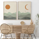 Sage Green Geometric Landscape Canvas Print for Modern Living Room Decor by Axyaa