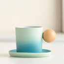 Axyaa Ceramic Coffee Set with Wooden Handle, Coarse Pottery, Retro Design
