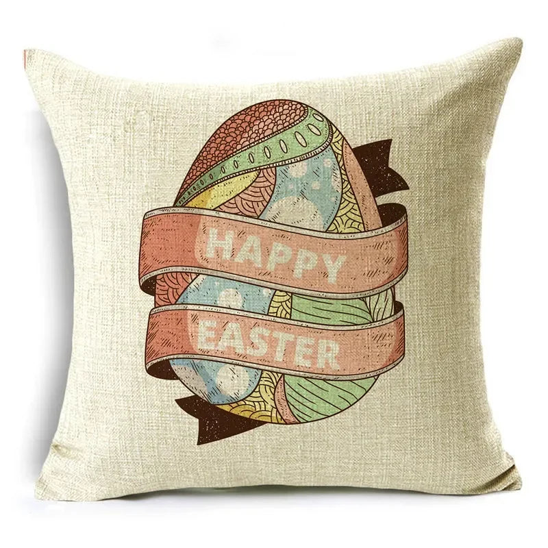 Axyaa Easter Pillowcase with Colored Eggs and Rabbit Print