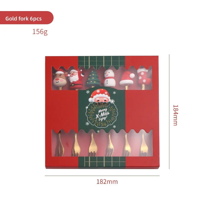 Axyaa Christmas Cutlery Set: Spoon, Fork, Elk Tree Decoration, Dessert Scoop