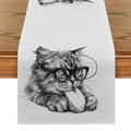 Axyaa Cat Glasses Mouse Pencil Drawing Table Runner