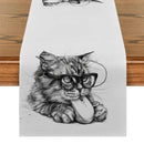 Axyaa Cat Glasses Mouse Pencil Drawing Table Runner