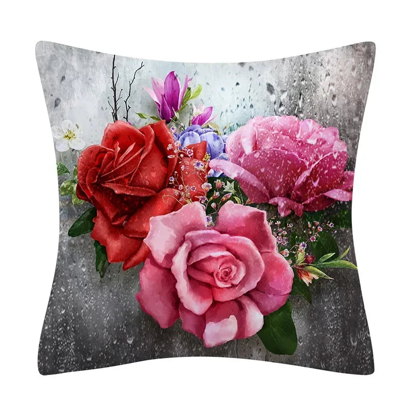 Retro Floral Linen Pillow Cover Abstract Art Decor for Living Room Sofa by Axyaa