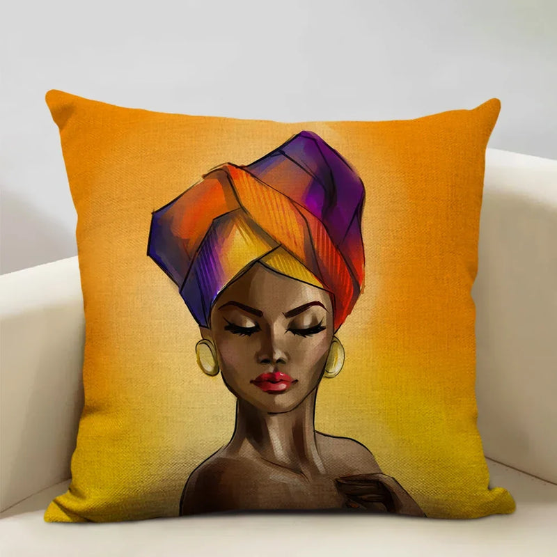 Axyaa African Lady Oil Painting Pillow Case Home Sofa Art Decoration Cover