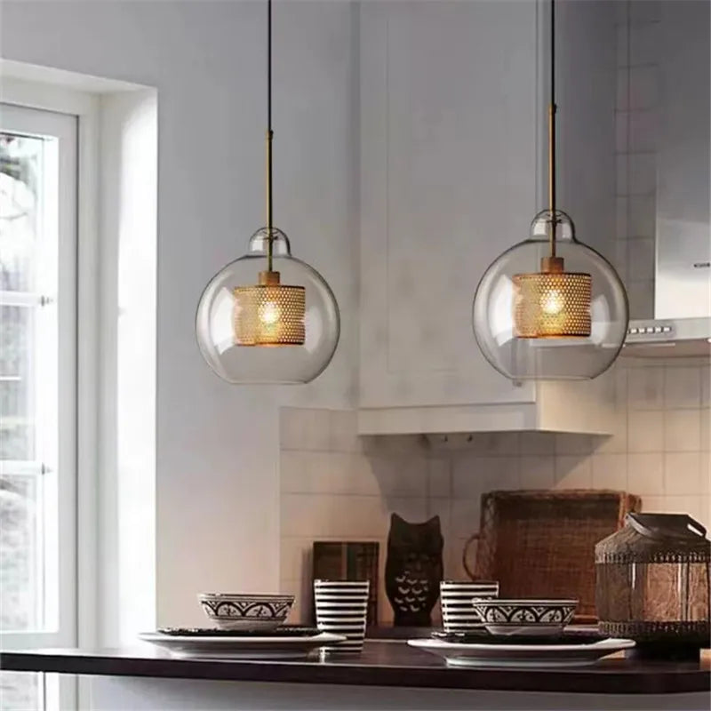 Nordic Mesh Pendant Light with Transparent Lampshade by Axyaa