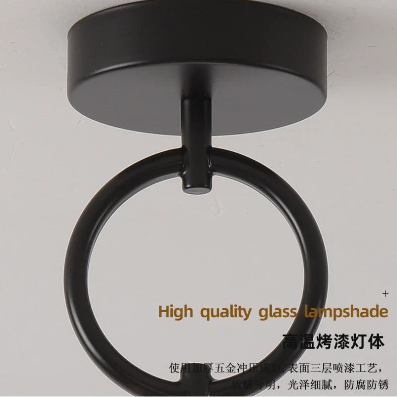 Axyaa Modern Glass Ceiling Lamp: Nordic Black Gold LED Lighting Fixtures for Bedroom & Hallway.