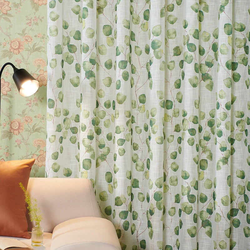 Green Leaves Printed Sheer Voile Curtains by Axyaa - 1 Pair