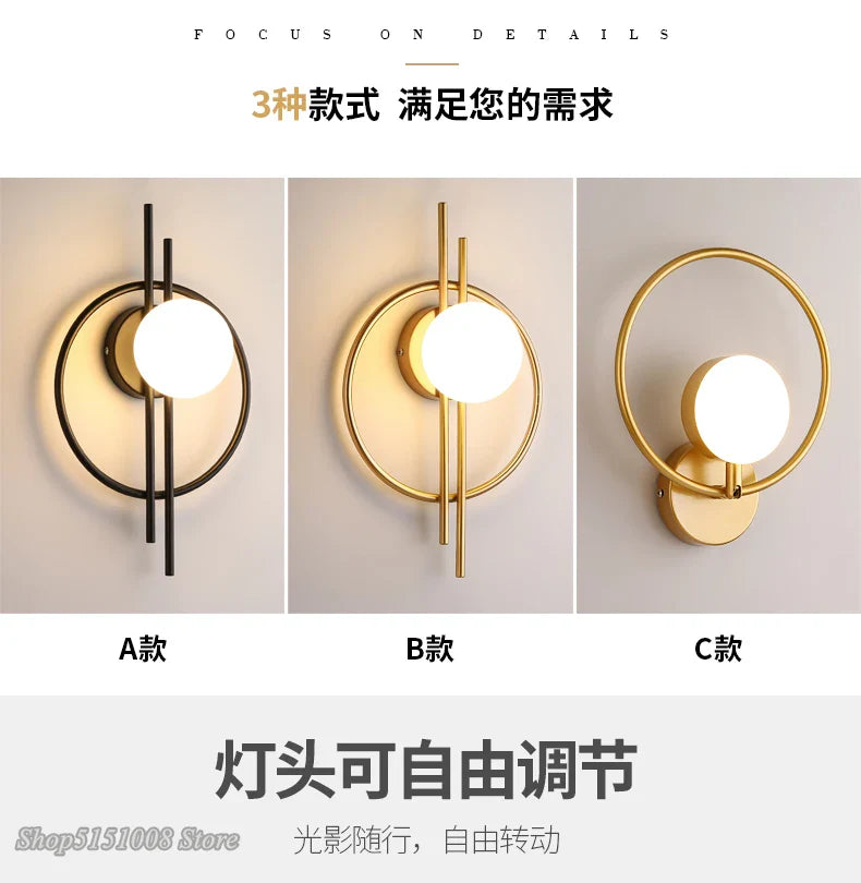 Axyaa Glass Ball LED Wall Lamp Modern Light Luxury for Living Room Bedroom