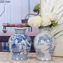Axyaa Blue & White Porcelain Flowers Vase Flowers Arrangement Hydroponic Dried Flower Vase