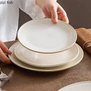 Axyaa Beige Striped Ceramic Plate Set for Molecular Cuisine and Dining