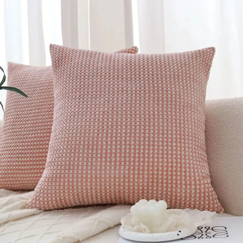 Axyaa Pink-White Corduroy Cushion Cover 45x45cm Home Decoration Square Pillowcase