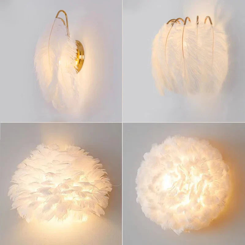 Axya Nordic Feather Wall Lamp Girl Princess Room Decor Sconce Bedroom Bedside Mirror Light