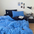 Axyaa Nordic Striped Velvet Bedding Set with Bed Sheet - Winter Home Collection