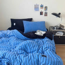 Axyaa Nordic Striped Velvet Bedding Set with Bed Sheet - Winter Home Collection