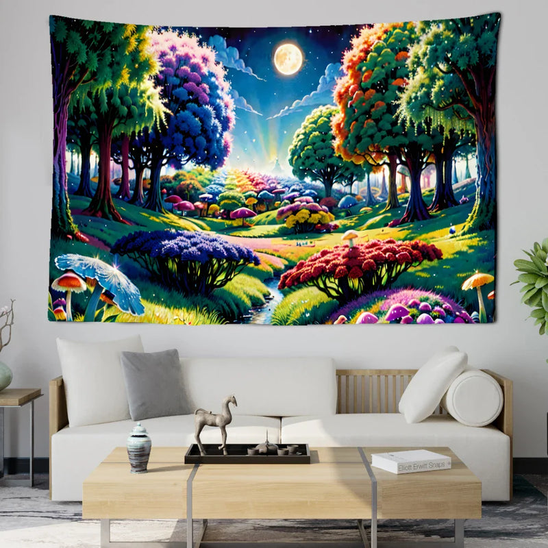 Axyaa Bohemian Mushroom Forest Tapestry - Bedroom & Living Room Wall Decor