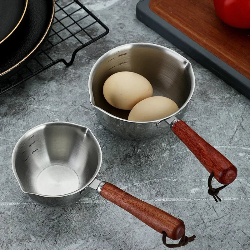 Axyaa Stainless Steel Oil Pot with Wooden/Steel Handle, Small Saucepan - Cooking Tools & Kitchen Accessories