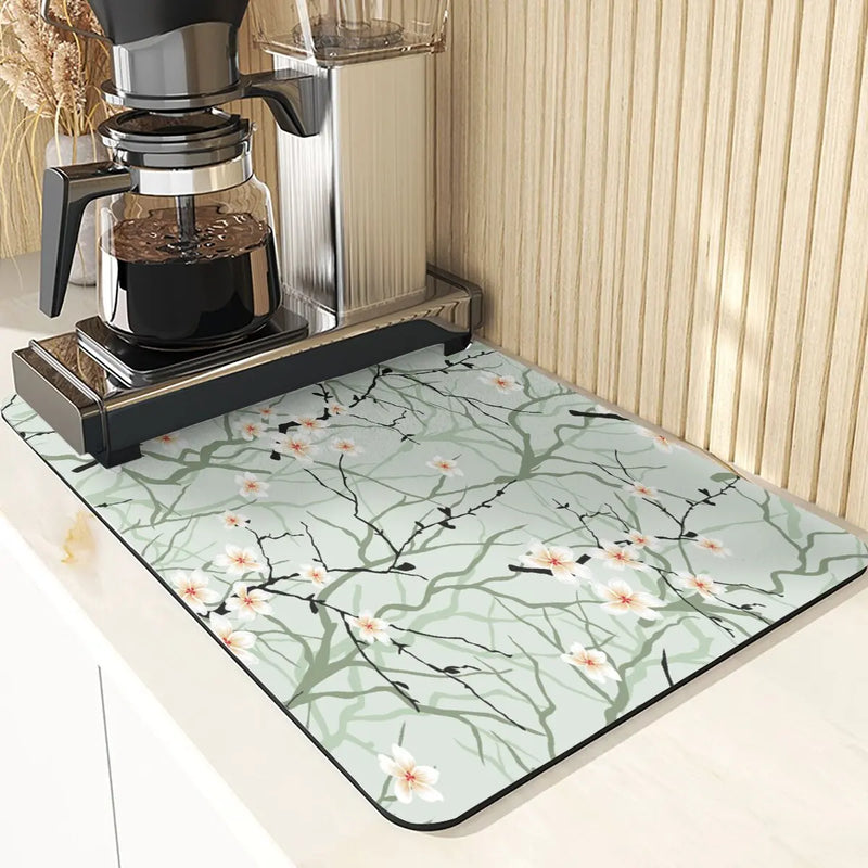Axyaa Flowers Pattern Kitchen Absorbent Drying Mat: Stylish Table Decor & Accessory