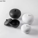 Axyaa Stone Patterned Ceramic Bowl with Lid for Soup, Dessert, Rice & Molecular Cuisine