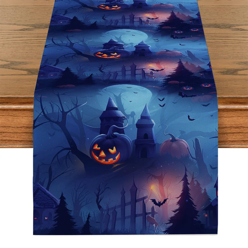 Axyaa Spooky Pumpkin Head Table Runner for Halloween Party Décor