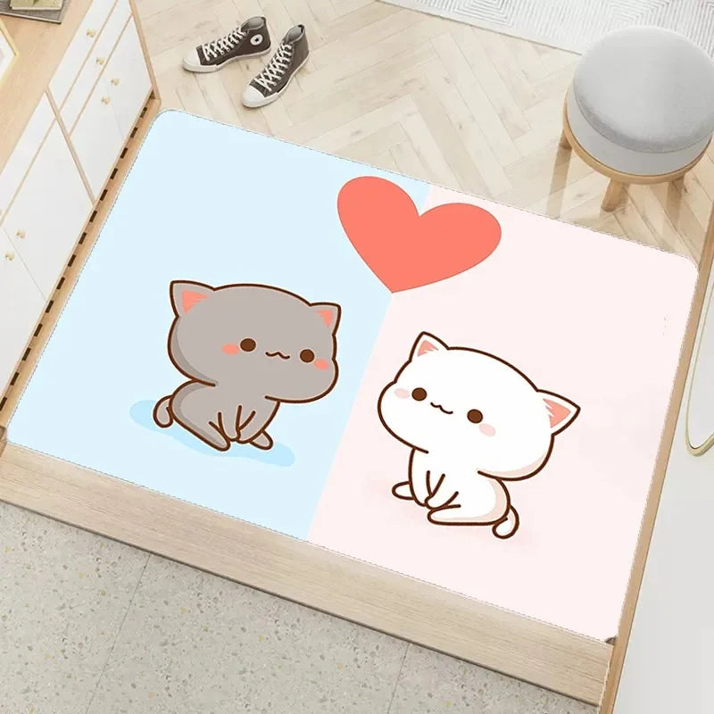 Axyaa Cute Peach Mochi Print Entrance Door Mat - Kawaii Room Decoration
