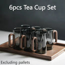 Axyaa 360ml High Borosilicate Glass Tea Cups with Wooden Handles, Set of 6